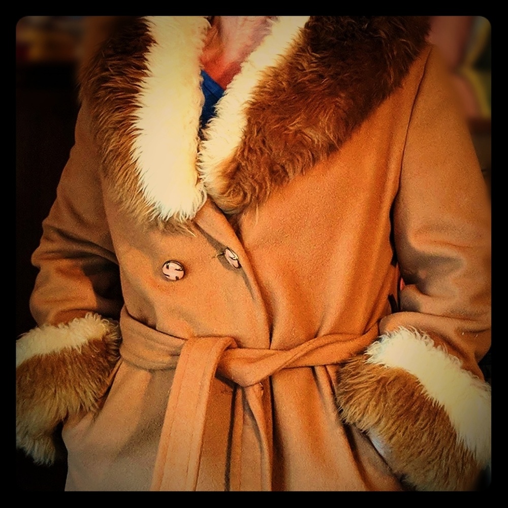 Vintage 1970's Faux Fur Collar and Cuffs coat